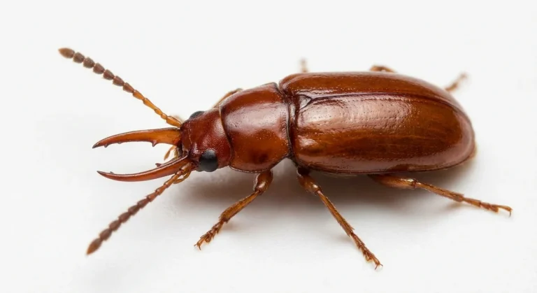 Nahaufnahme eines Vierhornkäfer (Gnatocerus cornutus) – Detailansicht zur Schädlingserkennung