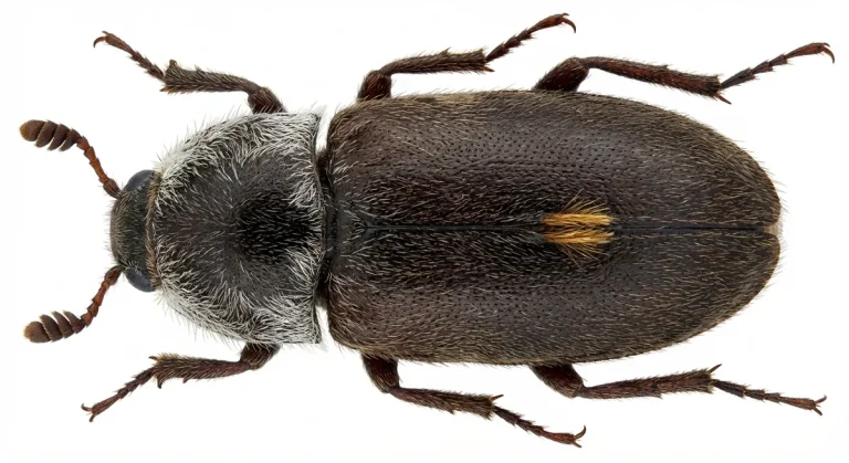 Nahaufnahme eines Dornloser Speckkäfer (Dermestes frischii) – Detailansicht zur Schädlingserkennung