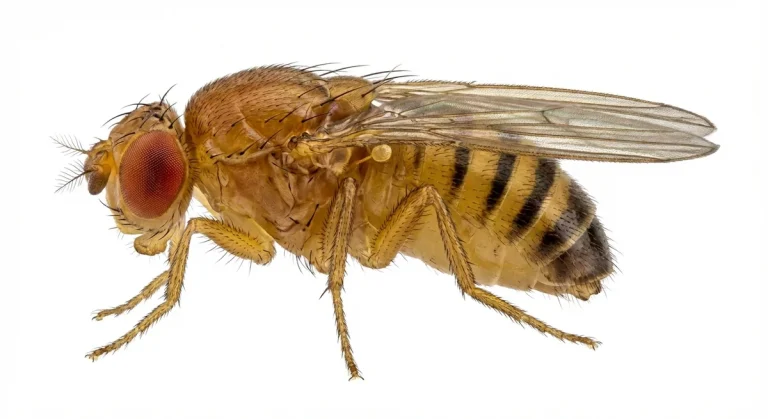 Nahaufnahme eines Essigfliege (Drosophila melanogaster) – Detailansicht zur Schädlingserkennung