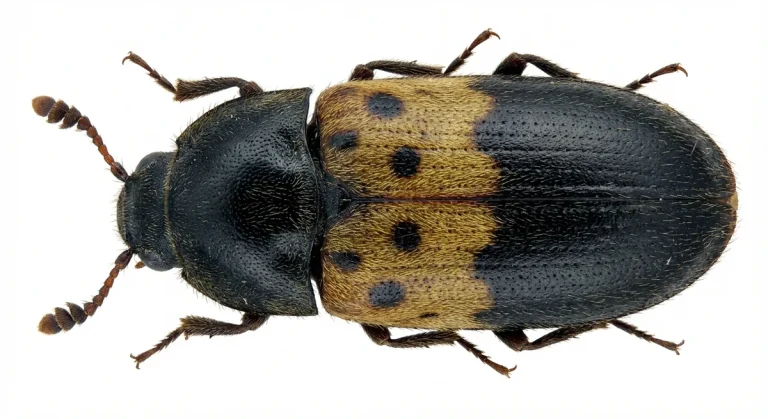 Nahaufnahme eines Gemeiner Speckkäfer (Dermestes lardarius) – Detailansicht zur Schädlingserkennung