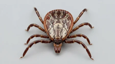 Nahaufnahme eines Auwaldzecke (Dermacentor reticulatus) – Detailansicht zur Schädlingserkennung