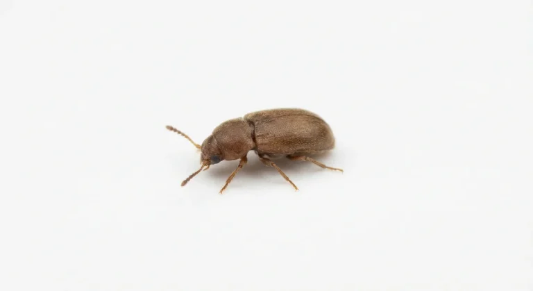 Nahaufnahme eines Brauner Moderkäfer (Cartodere constricta) – Detailansicht zur Schädlingserkennung