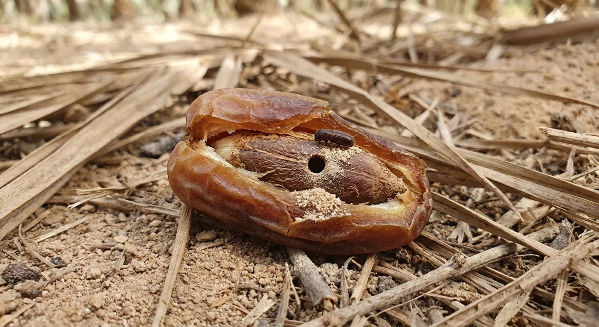 Dattelkern-Borkenkäfer (Coccotrypes dactyliperda) in typischer Umgebung – Befall erkennen und bekämpfen