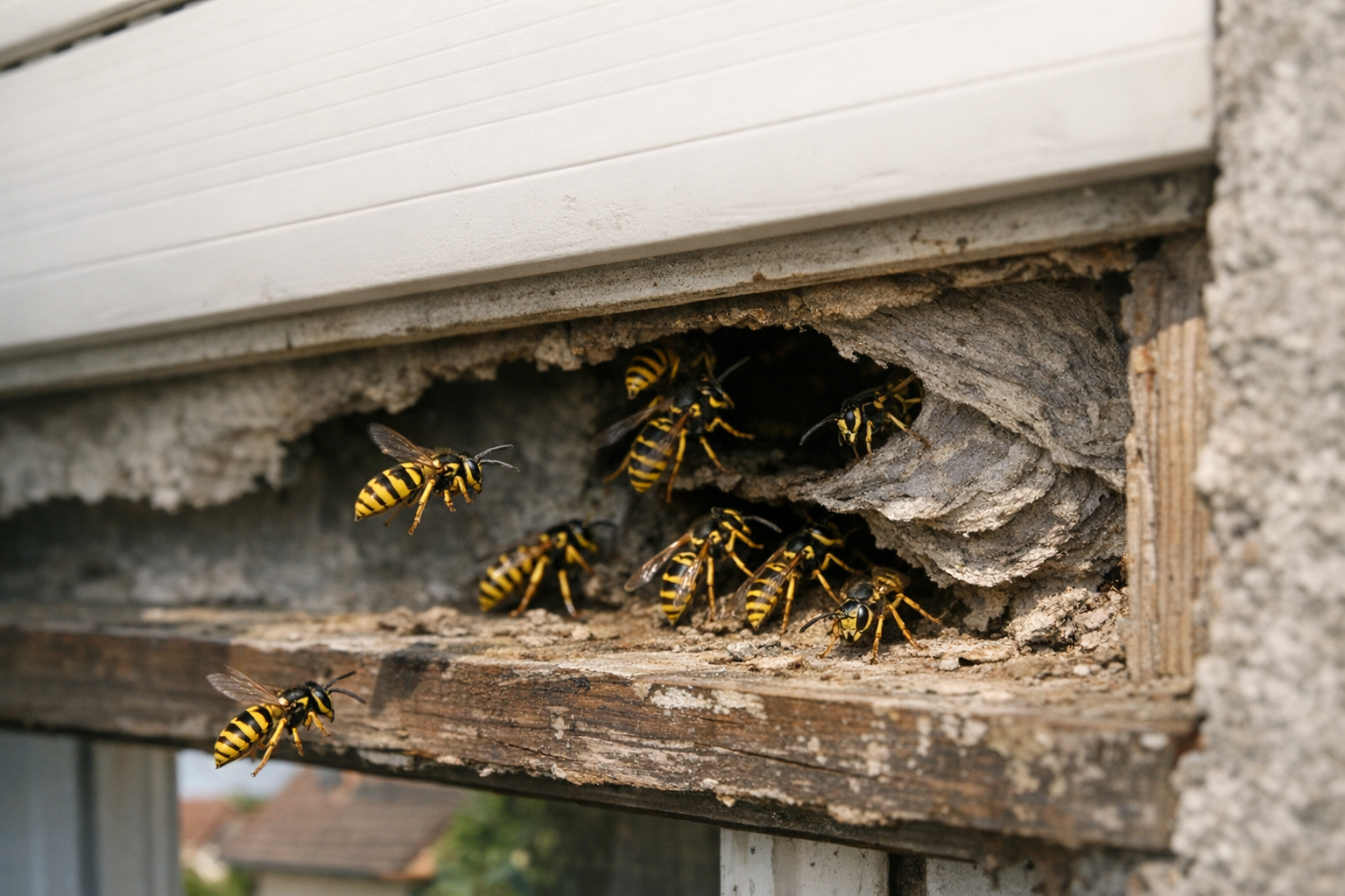 Deutsche Wespe (Vespula germanica) in typischer Umgebung – Befall erkennen und bekämpfen