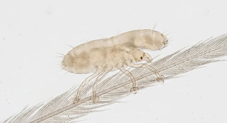 Nahaufnahme eines Federmilbe (Acari: Astigmata) – Detailansicht zur Schädlingserkennung