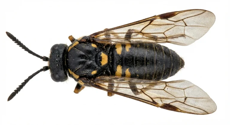 Nahaufnahme eines Fichtenbuschhornblattwespe (Gilpinia hercyniae) – Detailansicht zur Schädlingserkennung