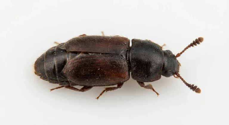 Nahaufnahme eines Getreidesaftkäfer (Carpophilus dimidiatus) – Detailansicht zur Schädlingserkennung