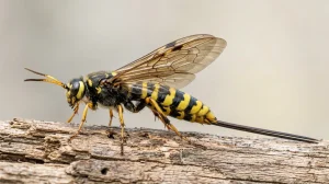 Nahaufnahme eines Holzwespe (Siricidae) – Detailansicht zur Schädlingserkennung