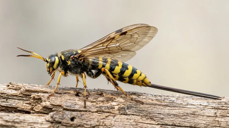 Nahaufnahme eines Holzwespe (Siricidae) – Detailansicht zur Schädlingserkennung