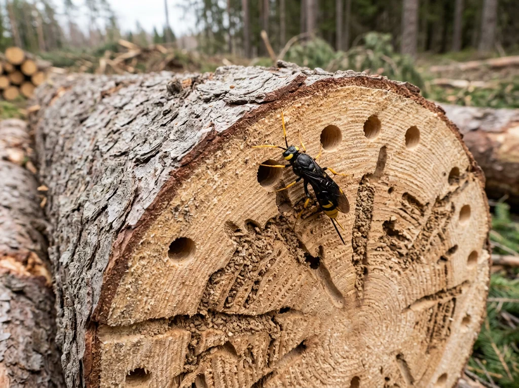 Holzwespe (Siricidae) in typischer Umgebung – Befall erkennen und bekämpfen