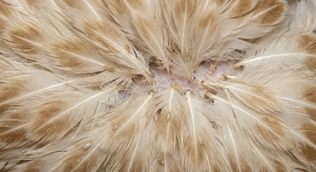 Hühnerfederling (Menopon gallinae) in typischer Umgebung – Befall erkennen und bekämpfen