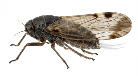 Nahaufnahme eines Schilf-Glasflügelzikade (Pentastiridius leporinus) – Detailansicht zur Schädlingserkennung