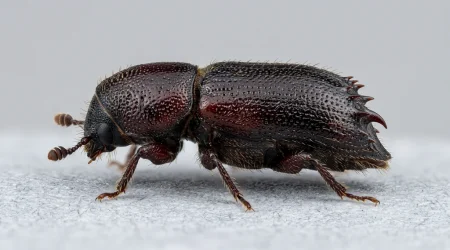 Nahaufnahme eines Sechszähniger Kiefernborkenkäfer (Ips acuminatus) – Detailansicht zur Schädlingserkennung