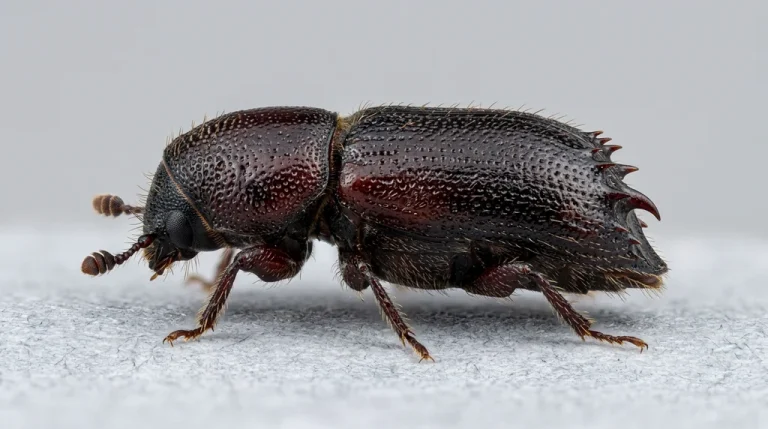 Nahaufnahme eines Sechszähniger Kiefernborkenkäfer (Ips acuminatus) – Detailansicht zur Schädlingserkennung