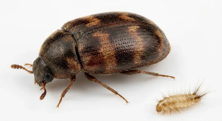 Nahaufnahme eines Tropischer Lagerkäfer (Trogoderma variabile) – Detailansicht zur Schädlingserkennung
