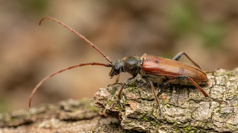 Nahaufnahme eines Veränderlicher Scheibenbock (Phymatodes testaceus) – Detailansicht zur Schädlingserkennung