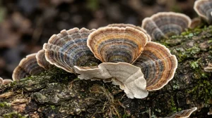 Nahaufnahme eines Schmetterlings-Tramete (Trametes versicolor) – Detailansicht zur Schädlingserkennung