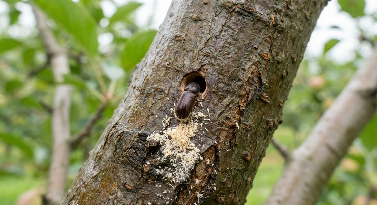 Ungleicher Holzbohrer (Xyleborus dispar) in typischer Umgebung – Befall erkennen und bekämpfen
